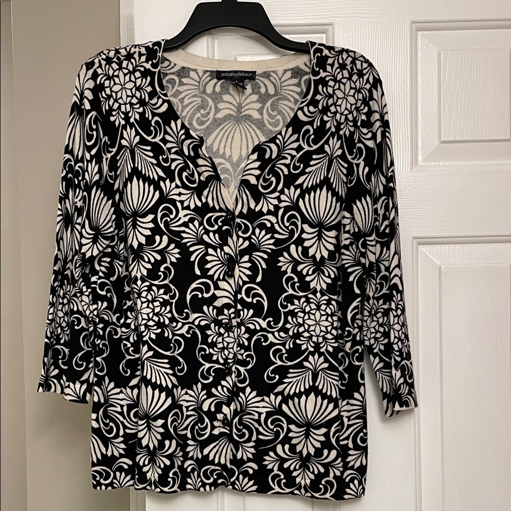 Designers Originals Black and White Floral Cardigan